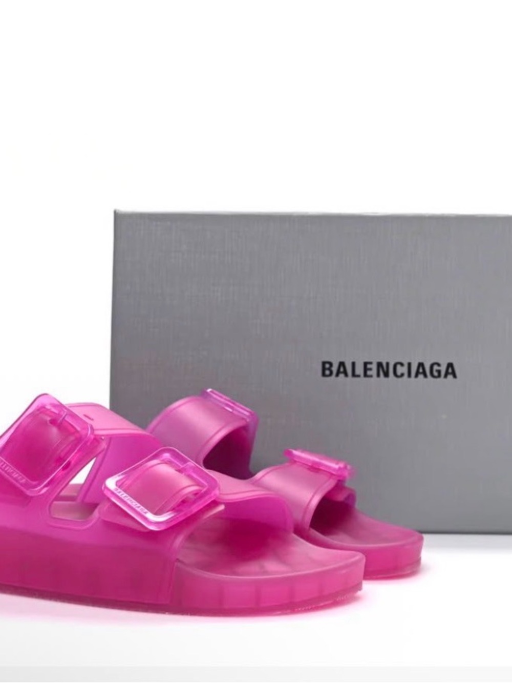 Balenciaga Fuchsia Translucent Double-Buckle Jelly Slides